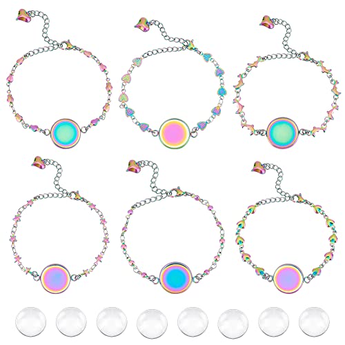 UNICRAFTALE 6 Sets 6 Stile Armbänder Herstellungsset 304 Edelstahl Armbänder Lünette Cabochon Armband Regenbogenfarbe Schmuck Verbindungs Armband Mit Klarglas Cabochons Für Die Herstellung Armbändern von UNICRAFTALE