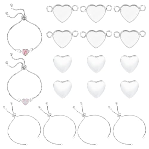 UNICRAFTALE 6 Sets DIY Blank Heart Link Bracelet Making Kit 304 Stainless Steel Heart Cabochon Connector Settings Adjustable Slider Bracelet with Cabochons with Ball Ends for Bracelet Making, 24cm UNICRAFTALE 6 Sets DIY Blank Heart Link Bracelet Making Kit 304 Stainless Steel Heart Cabochon Connector Settings Adjustable Slider Bracelet with Cabochons with Ball Ends for Bracelet Making, 24cm von UNICRAFTALE