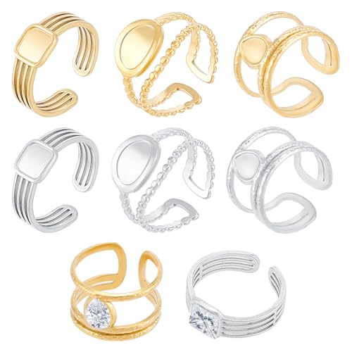UNICRAFTALE 6 Stück 3 Stile 2 Farben Offene Manschetten Lünettenschalen Pad Ringfassungen Edelstahl Ringrohlinge Cabochon Rohling Kuppelring Manschetten Fingerring Komponenten Für Die Herstellung von UNICRAFTALE