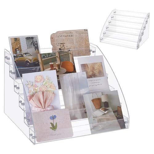 UNICRAFTALE 6 Stufiger Präsentationsständer Für Grußkarten Aus Acryl Tragbar Weihnachtskartenständer Aufbewahrung Aufkleber Organizer Briefmarken Postkarten Post Grußkartenhalter 30.6x26.5x21.5cm von UNICRAFTALE