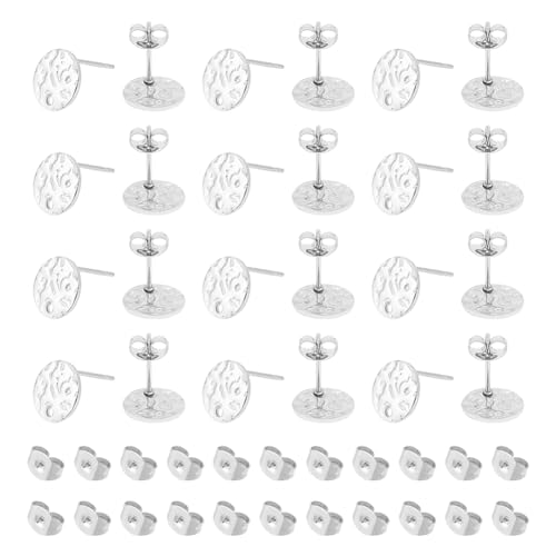 UNICRAFTALE 60 Stk Strukturierte Flache Runde Ohrstecker 10mm Edelstahl Ohrstecker Zubehör DIY Rohlinge Ohrstecker Mit Loch Metall DIY Ohrringe Zubehör Ohrring Selber Machen Für Schmuckherstellung von UNICRAFTALE