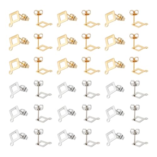 UNICRAFTALE 60 Stück 2 Farben 12mm Ohrstecker Edelstahl Rauten Ohrstecker Mit Schlaufen Und Ohrmuttern Metall Ohrstecker Ohrringe Selber Machen Für Die Herstellung von Ohrringen Und Schmuck von UNICRAFTALE