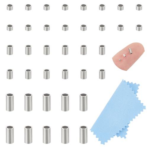 UNICRAFTALE 60 Stück 3 Stile 925 Sterling Silber Abstandshalter Quetschperlen Platin Säulenperlen Metallperlen mit 1 Stück Wildlederstoff quadratisch Silber Poliertuch für Armband Halskette von UNICRAFTALE