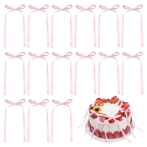 UNICRAFTALE 60 Stück Cupcake Topper Mit Schleife Papier Cupcakes Schleife Geburtstagsschleife Bänder Rosa Schleife Party Dekorationen Brautkuchen Dessert Für Babyparty Geburtstag Hochzeit Party von UNICRAFTALE
