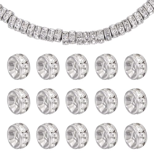 UNICRAFTALE 60pcs 6mm Disc Distanzperlen 316 Edelstahl Perlen Mit Klaren Kristall Strass Perlen Flache Runde Strass Perle Kristall Spacer Bead Strass Metall Perlen Für Schmuckherstellung, Loch 1 mm von UNICRAFTALE