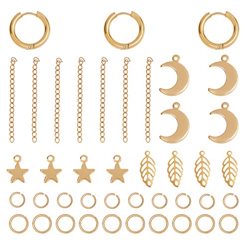 UNICRAFTALE 68 Stück Gold DIY Ohrring Herstellung Sets Edelstahl Creolen Blatt Stern Mond Anhänger Weihnachten Stern Mond Ohrring Für Weihnachten Ohrringe Schmuckherstellung von UNICRAFTALE