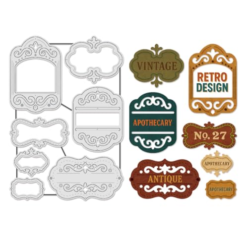 UNICRAFTALE 7 Stück Retro Etikettenrahmen Stanzformen Für Karten Metallschichten Hängeetiketten Stanzformen Lesezeichen Stanzformen Schablonen Prägevorlage Für Scrapbooking Stanzformen Schablone DIY von UNICRAFTALE
