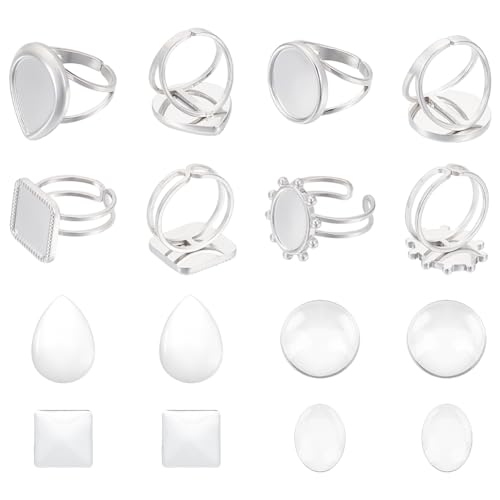 UNICRAFTALE 8 Set 4 Stile Cabochon Ring Rohling Ringe Pad Ringfassungen Runder Basisring Offene Stulpe Fingerringe Mit 8 Stück Glas Cabochons Basis Lünette Ablage Für Ringe Schmuckherstellung von UNICRAFTALE