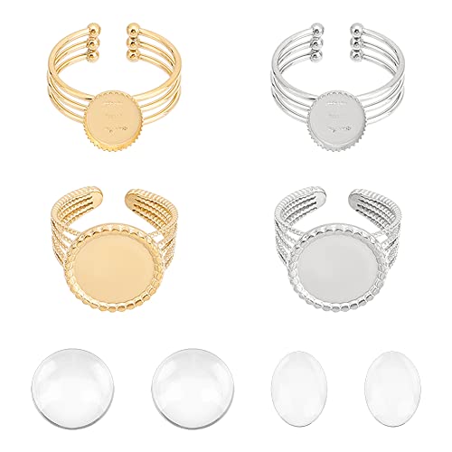 UNICRAFTALE 4 Sets DIY Manschettenring Set Ovaler Runder Offener Manschettenring Lünette Tablett 2 Farben 304 Edelstahl Blank Dome Fingerring Cabochon Ring Mit Glas Cabochons Für Die Ringherstellung von UNICRAFTALE