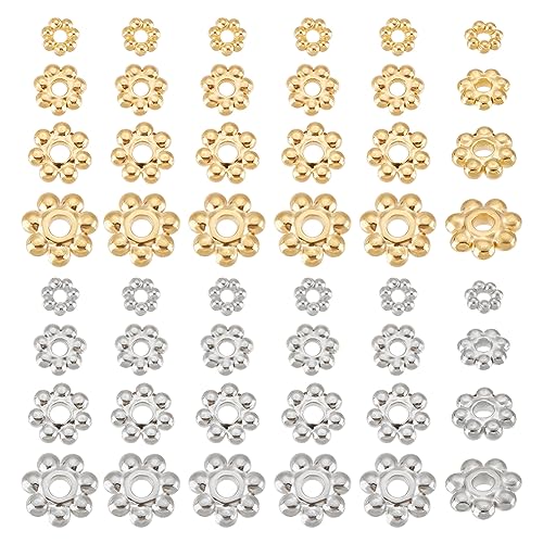 UNICRAFTALE 80 Stk 8 Stile 3/4/5/6/8 mm 304 Edelstahl Abstandsperlen Metall Abstandsperlen Blumen Perlenkappen Halbrunde Perlenkappen Für Die Herstellung von Armbändern Und Schmuck von UNICRAFTALE