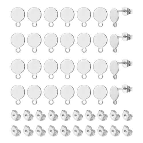 UNICRAFTALE 80 Stück 304 Ohrstecker Beschläge Aus Edelstahl Mit Schlaufen Flache Runde Ohrstecker Mit Ohrringverschlüssen Ohrstecker Komponente Für Die Herstellung von DIY Ohrringen Und Schmuck von UNICRAFTALE