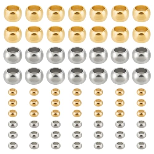 UNICRAFTALE 800 Stück 2 Farben 304 Edelstahl Abstandsperlen Kleine Runde Perlen 0.8-1.8mm Loch Zwischenperlen Metall Rondelle Perlen Armband Quetschperlen Für DIY Armband Schmuckherstellung von UNICRAFTALE