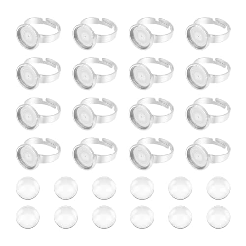 UNICRAFTALE Blanko Kuppel Fingerringe Blanko Ringbasis 304 verstellbare Ringherstellungssets Aus Edelstahl Cabochon Ringeinstellungen Ringbasis Lünette 12 Mm Tablett Für Schmuckherstellungszubehör von UNICRAFTALE