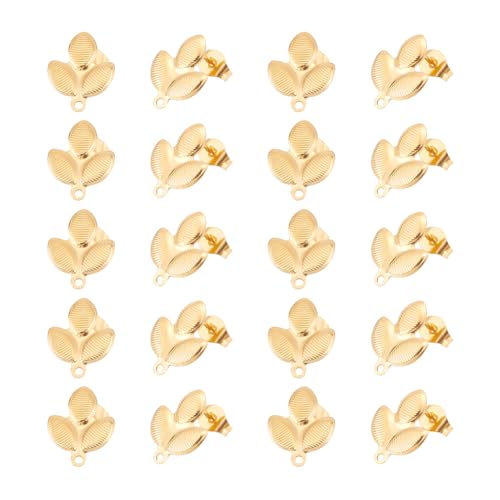 UNICRAFTALE Blatt-Ohrringe, 304 Edelstahl, Ohrstecker mit Schlaufe und Ohrmuttern, Blattgold mit Ohrring-Verschlüssen, goldene Ohrstecker für Schmuckherstellung, 20 Stück von UNICRAFTALE
