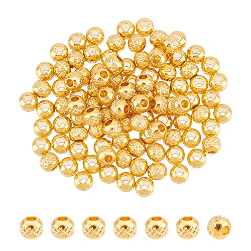 UNICRAFTALE Ca 100 Stk 4mm Gold Runde Strukturierte Abstandsperlen 304 Edelstahl Perlen 1.5mm Loch Metall Streifen Zwischenperlen Distanzperlen Für DIY Armband Halsketten Schmuckherstellung von UNICRAFTALE