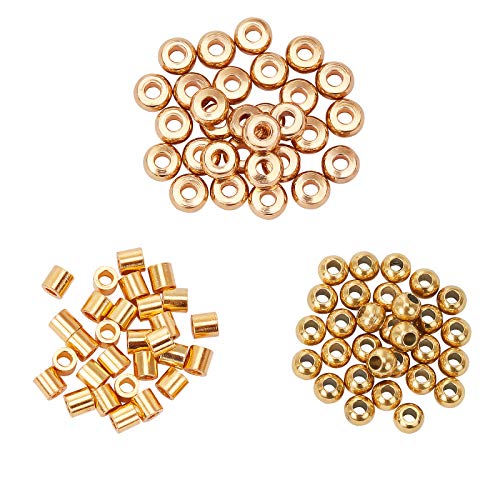 UNICRAFTALE Ca 90Stk 2/3/4mm Golden Spacer Perlen Edelstahl Perlen Säule Abstandsperlen Rondelle Distanzperlen Flache Runde Zwischenperlen Metall Perlen Für DIY Armbänder Halsketten Schmuckherstellung von UNICRAFTALE