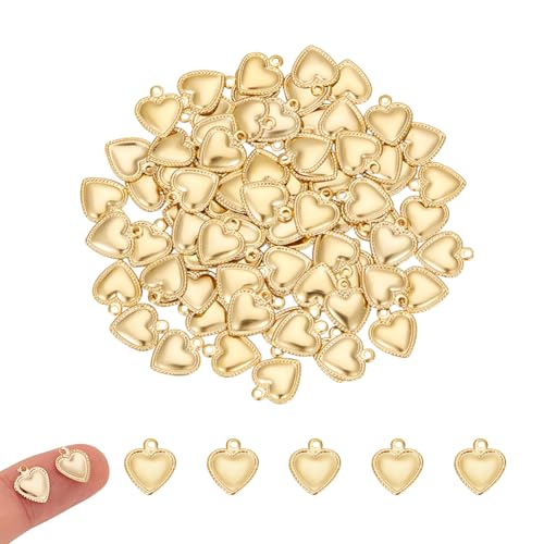 UNICRAFTALE Ca. 100 Stk Golden Puffy Heart Charms 304 Edelstahl Anhänger 1mm Small Hole Herz Anhänger Metall Valentinstag Charms Für DIY Halskette Armband Ohrring Schmuckherstellung 10x8x0.8mm von UNICRAFTALE