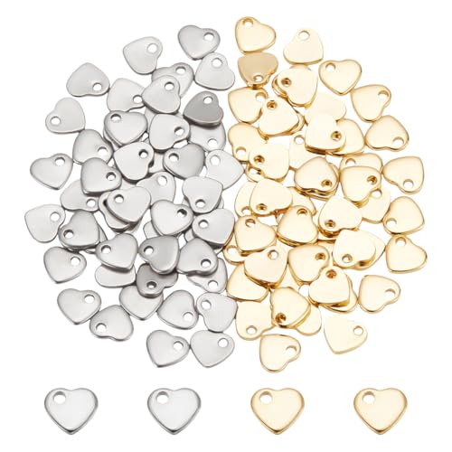 UNICRAFTALE 100 Stk 2 Farben Herz Charms Anhänger Set 5mm Klein Anhänger 1mm Loch 304 Edelstahl Heart Ohrring Rohlinge Anhänger Metall Herz Schmuck Anhänger Für Verlängerung Kette Schmuckherstellung von UNICRAFTALE