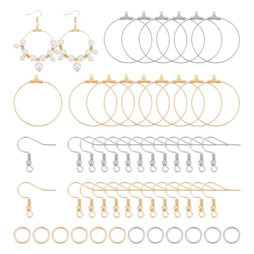 UNICRAFTALE Ca. 100 STK 2 Farben DIY Ohrring Set Edelstahl Creolen Zubehör 20 STK Ohrringhaken 40Stk Offene Biegeringe DIY Bastel Ohrringe Selber Machen Set Für Schmuckherstellung von UNICRAFTALE