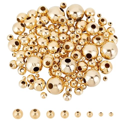 UNICRAFTALE Ca. 200 Stk 4 Größen 2/3/4/5mm Perlen Gold Runde Distanzperlen Edelstahl Perlen Metall Schmuckperlen DIY Armband Perlen Für DIY Armband Halskette Schmuckherstellung von UNICRAFTALE