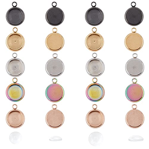 UNICRAFTALE 30 Sets 5 Farben Klein Tablett Edelstahl Cabochon Anhänger Ohrring Lünette Verbindung Anhänger Mit Cabochon 8mm Armband Lünette Cabochon Rohlinge Charm Für Die Schmuckherstellung von UNICRAFTALE