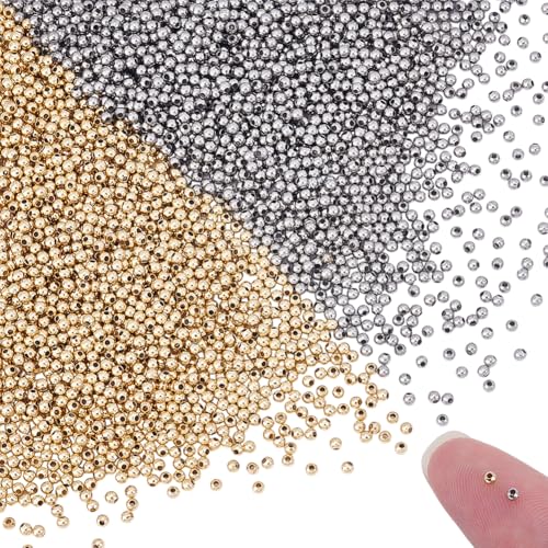 UNICRAFTALE Ca. 3000 Stück, 2 Farben, Edelstahl-Abstandshalter, runde Perlen, 2 mm, winzige Quetschperlen, runde lose Perlen, Metallperlen, glatte Perlen für Armbänder, Halsketten von UNICRAFTALE