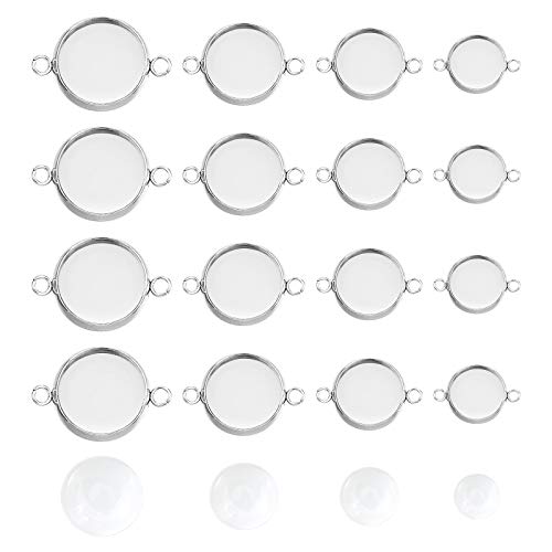 UNICRAFTALE Ca. 48 Sets 8/10/12/16mm Größen Flache Runde Anhängerrohlinge Mit Cabochons Edelstahl Blank Blende Hypoallergene Tray Base Lünette Cups Connector Edelstahl Farbe von UNICRAFTALE