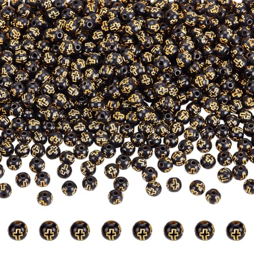 UNICRAFTALE Ca. 600 Stück Acryl Kreuzperlen Silberfarbene Metallumwickelte Lose Perlen Schwarze Runde Abstandsperlen Charms Flache Perlen Für Die Herstellung von DIY Schmuck Armbändern Und Halsketten von UNICRAFTALE