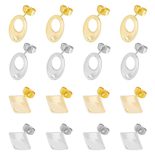 UNICRAFTALE Ca. 40 Stück 2 Farben Edelstahl Ohrstecker Befunde Oval & Rhombus Ohrstecker Mit Ohrmuttern Golden & Edelstahl Farbohrring Mit Schlaufe Für DIY Schmuckherstellung von UNICRAFTALE