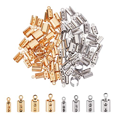 UNICRAFTALE Ca. 80Stk. 4 Größen 2.5/3/4/5.5mm Crimps Ends Für Die Schmuckherstellung, Golden & Edelstahl Farbe Faltbare Crimpenden, Falten Sie Die Schnurenden Um Schmuckschmuck-Kit Für Armbänder von UNICRAFTALE