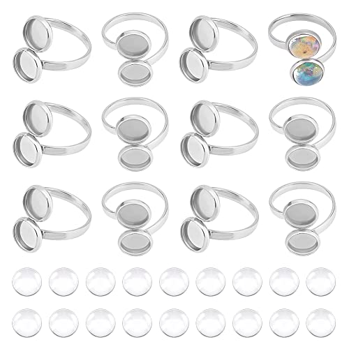 UNICRAFTALE DIY Manschetten Ring Herstellungs Set Größe 6 1/4 Offener Manschettenring Lünette Tablett 304 Edelstahl Fingerring Cabochon Ring Basen Mit Glascabochons Für Die Ringherstellung von UNICRAFTALE