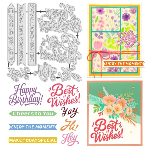 UNICRAFTALE Englische Wörter Metall-Stanzformen für Kartenherstellung, Segenswörter, Metall-Stanzformen, Karbonstahl, Prägeschablone, Scrapbooking, Schablone für DIY, Hochzeit, Geburtstag, Fotoalbum von UNICRAFTALE
