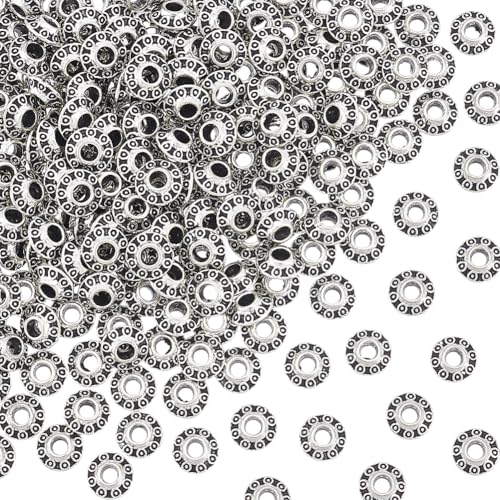 UNICRAFTALE Etwa 200 Stück Doppelkegel-Abstandshalter im tibetischen Stil, Antiksilber, lose Perlen, 6,5 mm, Metallperlen, glatte Armbandperlen für Ohrringe, Halsketten, Armbänder, Schmuckherstellung von UNICRAFTALE