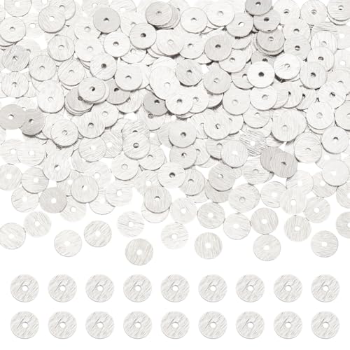 UNICRAFTALE Flache runde Abstandshalter-Perlen, 6 mm, Platin-Abstandshalter, Metall, lose Perlen, für Armbänder, Halsketten, Ohrringe, Schmuckherstellung, Loch, 1 mm, 300 Stück von UNICRAFTALE