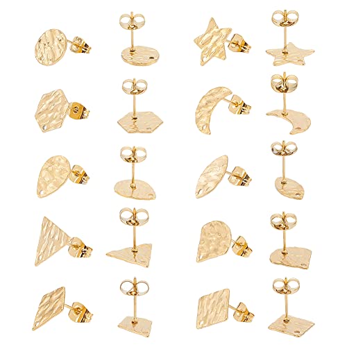 UNICRAFTALE Goldene Ohrstecker aus Edelstahl, hypoallergen, Rautenform, mit Schlaufe und Ohrmutter für Schmuckherstellung, 10 ~ 12 mm, 20 Stück von UNICRAFTALE