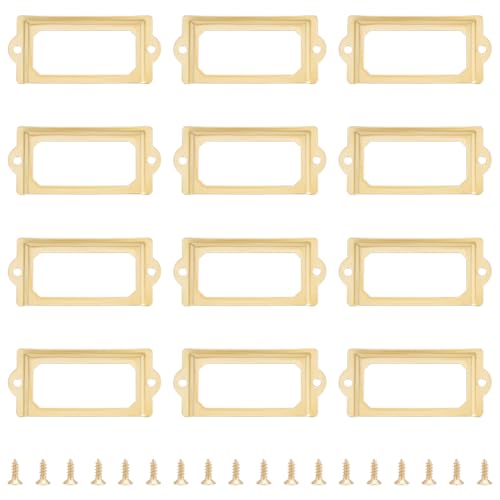 UNICRAFTALE Goldener Etikettenhalter aus Eisen, rechteckig, Metallrahmen, Namenskartenrahmen, Schublade, Etikett, Schrank, Schublade, Etikettenhalter mit Schraube für Büro, Bibliothek, Aktenregale von UNICRAFTALE