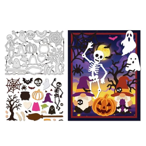 UNICRAFTALE Halloween Skelett Mann Stanzformen für Papierkartenherstellung Prägung Metall Halloween Kürbis Stanzformen Totenkopf Geist Fledermaus Form Schablone für DIY Handwerk Scrapbooking von UNICRAFTALE