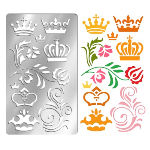 UNICRAFTALE Metall-Schablone mit gemusterter Krone, Retro-Edelstahl-Schablone, Fotoalbum, Schablone, wiederverwendbar, Stanzformen, Zeichenschablonen, Werkzeugschablone für dekorative Prägung von UNICRAFTALE