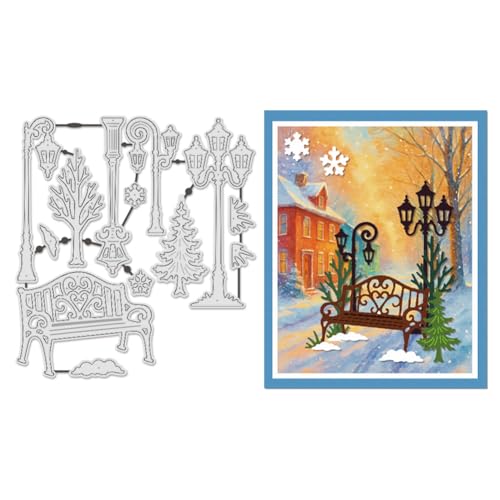 UNICRAFTALE Metall Stanzformen Winterstraße Gestanzte Prägeschablonen Langlebige Stanzformen Für Kartenherstellung Papierbasteln Bilderrahmen Dekor DIY Scrapbooking 18x12cm von UNICRAFTALE