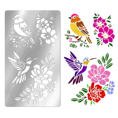 UNICRAFTALE Metallschablone mit Blumen und Vögeln, Edelstahlschablone, wiederverwendbar, Tierschablone, Kolibri-Schablone, Blumenvorlage oder Malerei auf Holz, Leinwand, Wänden und Bastelprojekten UNICRAFTALE Metallschablone mit Blumen und Vögeln, Edelstahlschablone, wiederverwendbar, Tierschablone, Kolibri-Schablone, Blumenvorlage oder Malerei auf Holz, Leinwand, Wänden und Bastelprojekten von UNICRAFTALE