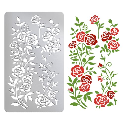 UNICRAFTALE Metallschablonen für Holzverbrennung, Edelstahl, wiederverwendbare Vorlage Juni Rose Blume Schablonen für Gravur, Malerei, Prägung, Journaling, Lesezeichen, DIY von UNICRAFTALE