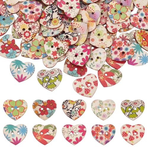 UNICRAFTALE Niedliche Holzknöpfe zum Basteln, 24 mm, 2 Löcher, bunte Herzblumen, dekorative Knöpfe für Heimwerker, Nähen, Scrapbooking, Kleidungsreparatur, ca. 100 Stück UNICRAFTALE Niedliche Holzknöpfe zum Basteln, 24 mm, 2 Löcher, bunte Herzblumen, dekorative Knöpfe für Heimwerker, Nähen, Scrapbooking, Kleidungsreparatur, ca. 100 Stück von UNICRAFTALE