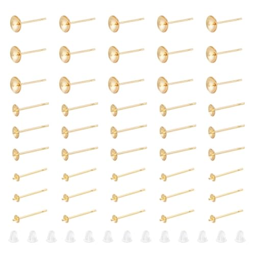 UNICRAFTALE Ohrstecker, 3 Stile, 3 Größen, 24 Karat vergoldet, Perlen-Ohrstecker, 304 Edelstahl, Ohrstecker, für halb gebohrte Perlen, mit 200 Stück Kunststoff-Ohrmuttern für Ohrringherstellung, 120 von UNICRAFTALE