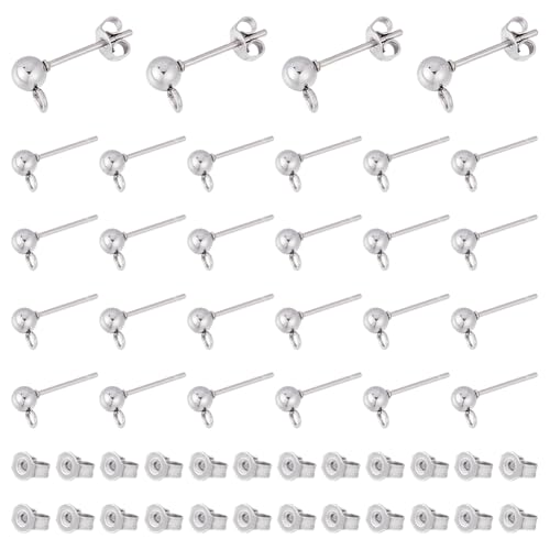 UNICRAFTALE Ohrstecker, 304 Edelstahl, Kugelstecker, 15 x 7 x 4 mm, mit Ohrmuttern und Schlaufenohrring-Komponente für DIY-Schmuckherstellung, ca. 30 Stück von UNICRAFTALE