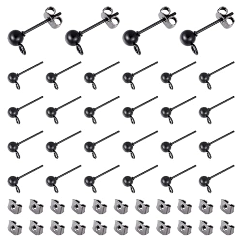 UNICRAFTALE Ohrstecker, 304 Edelstahl, Kugelstecker mit Ohrmuttern und Schlaufen, Ohrringe, Komponente für DIY-Schmuckherstellung, ca. 30 Stück von UNICRAFTALE