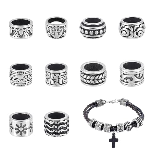 UNICRAFTALE Paracord-Perlen, 10 Stile, Edelstahl, Schlüsselband, Perlen, 7–9 mm, großes Loch, Antik-Silber, Spaltenperlen, Abstandshalter für Armbänder, Halsketten, DIY-Schmuck, Flechten, Haarzöpfe UNICRAFTALE Paracord-Perlen, 10 Stile, Edelstahl, Schlüsselband, Perlen, 7–9 mm, großes Loch, Antik-Silber, Spaltenperlen, Abstandshalter für Armbänder, Halsketten, DIY-Schmuck, Flechten, Haarzöpfe von UNICRAFTALE