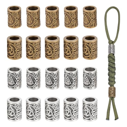 UNICRAFTALE Paracord-Perlen, Säulenperlen, 4 Stile, Schlüsselband, Metall, europäische Fallschirmperlen, Metallverbinder, Anhänger mit Textur für Haarzöpfe, Armbänder, Loch, 7,5 mm, 20 Stück von UNICRAFTALE