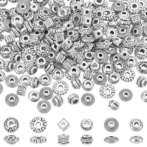 UNICRAFTALE Perlen im tibetischen Stil, europäische Perlen, antikes Silber, Abstandshalter, Würfel, Metallperlen, lose Perlen, großes Loch, Armbandperlen für selbstgemachte Halsketten von UNICRAFTALE