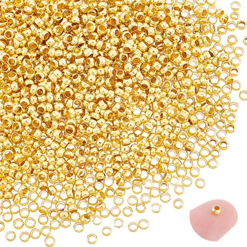 UNICRAFTALE Rondelle Quetschperlen, goldene Perlen, Metall-Abstandshalter, kleine Perlen, lose Perlen, glatte Perlen, Abstandshalter für DIY-Halskette, Schmuckherstellung, 2 x 3 mm, 2000 Stück von UNICRAFTALE