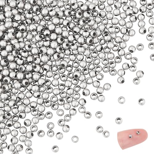 UNICRAFTALE Runde Edelstahlperlen, 2 mm Durchmesser, nahtlos, glatt, lose Abstandshalter, kleine Metallperlen für selbstgemachte Armbänder, Halsketten, Schmuckherstellung, ca. 500 Stück UNICRAFTALE Runde Edelstahlperlen, 2 mm Durchmesser, nahtlos, glatt, lose Abstandshalter, kleine Metallperlen für selbstgemachte Armbänder, Halsketten, Schmuckherstellung, ca. 500 Stück von UNICRAFTALE